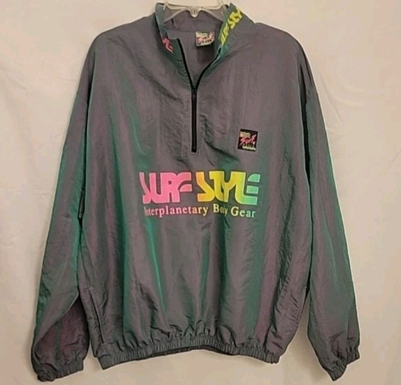 Vintage 1990s Surf Style Windbreaker Interplanetary Body Gear Iridescent Y2K