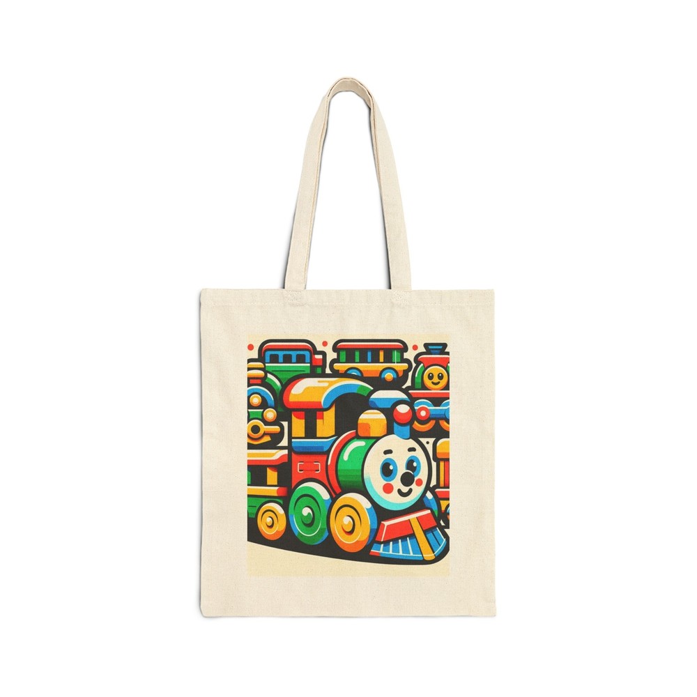 Colorful Choo Choo Train Cotton Canvas Tote Bag Perfect Gift Idea