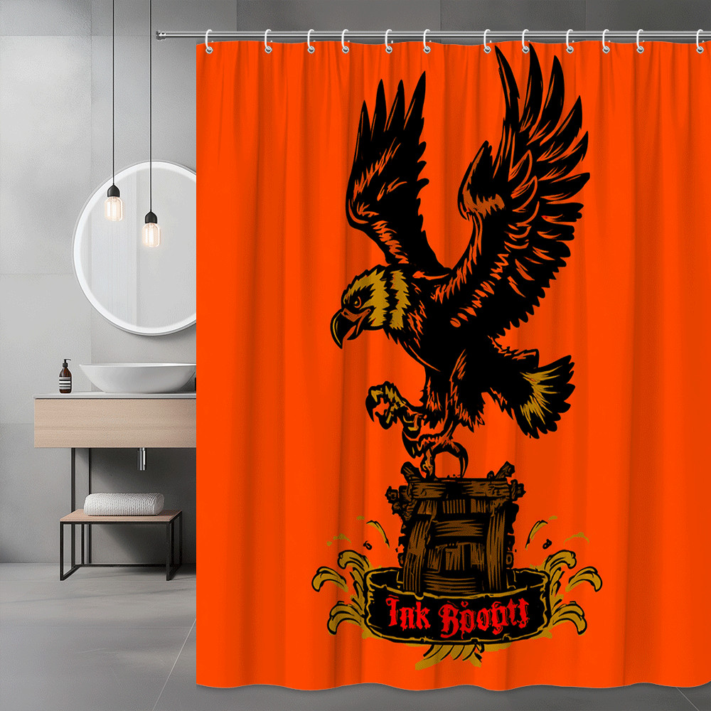 Orange Eagle Graphic Shower Curtain, Black Bird Print