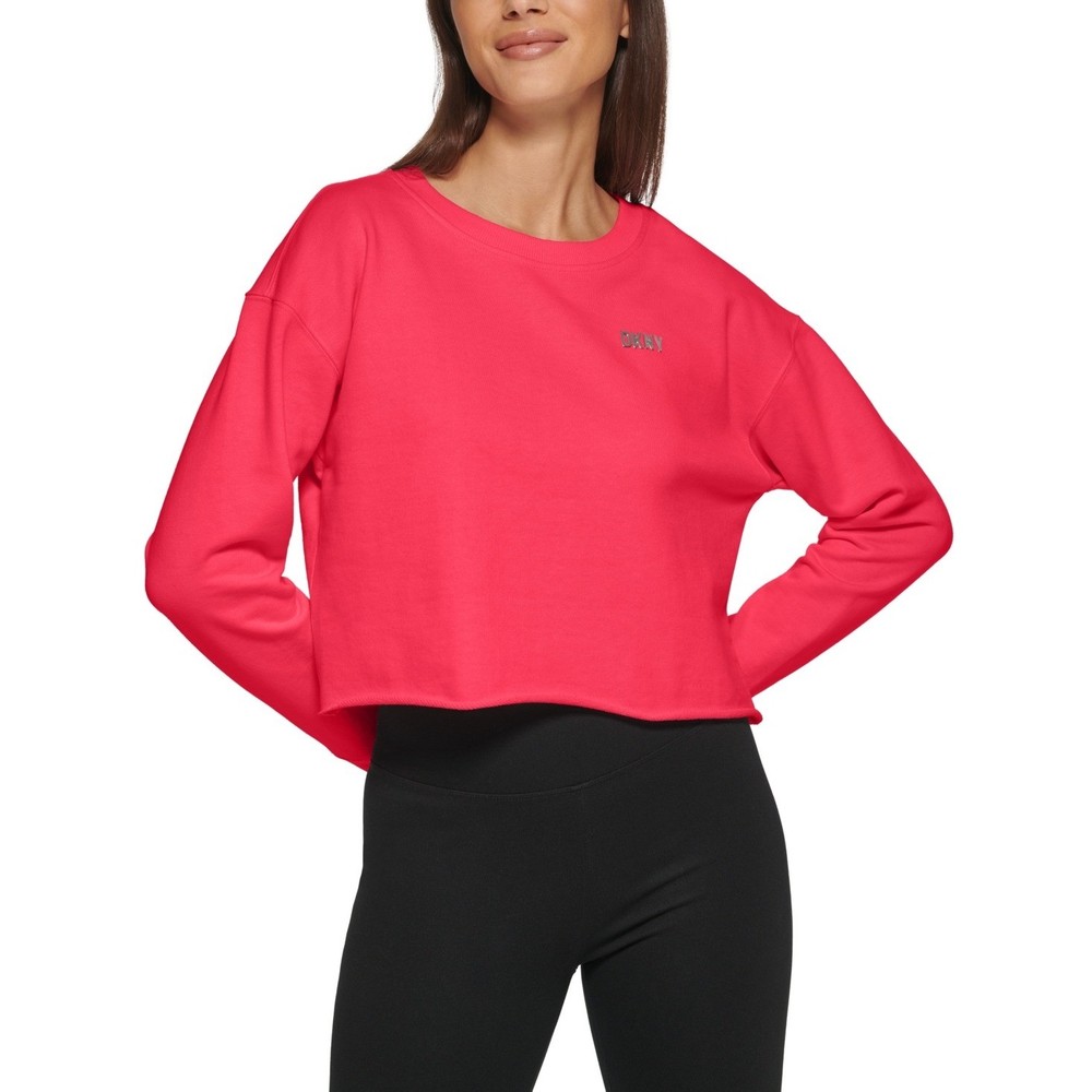 DKNY Women S Metallic Logo Cropped Sweatshirt Pink Size X-Large