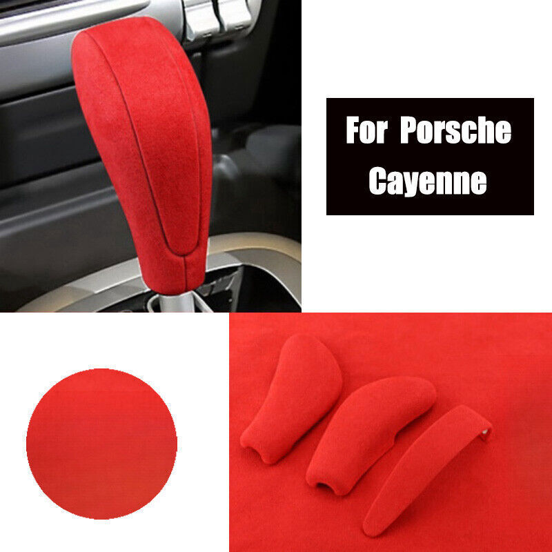 Red Suede Leather Gear Shift Knob Cover for Porsche Cayenne 2004-2009