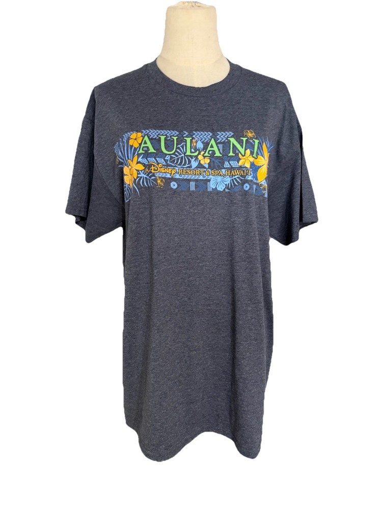 Disney Aulani Resort & Spa Hawaii Large Blue Floral Unisex T-shirt Short Sleeve