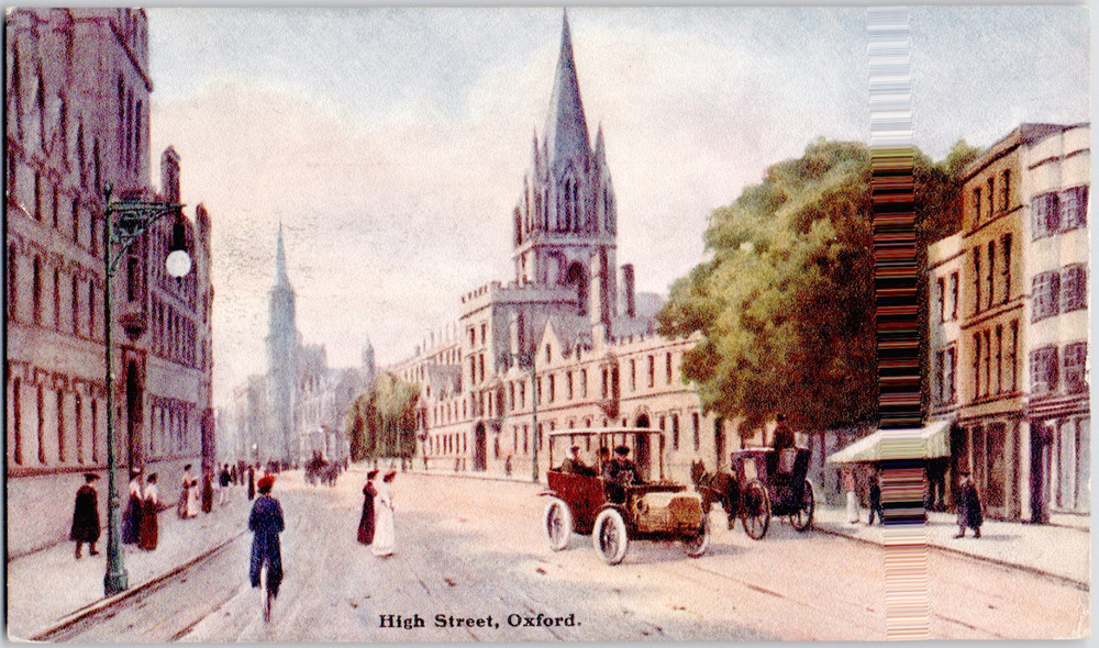 UK England Oxford High Street Spire University Buildings Carriages 1910 Postcard