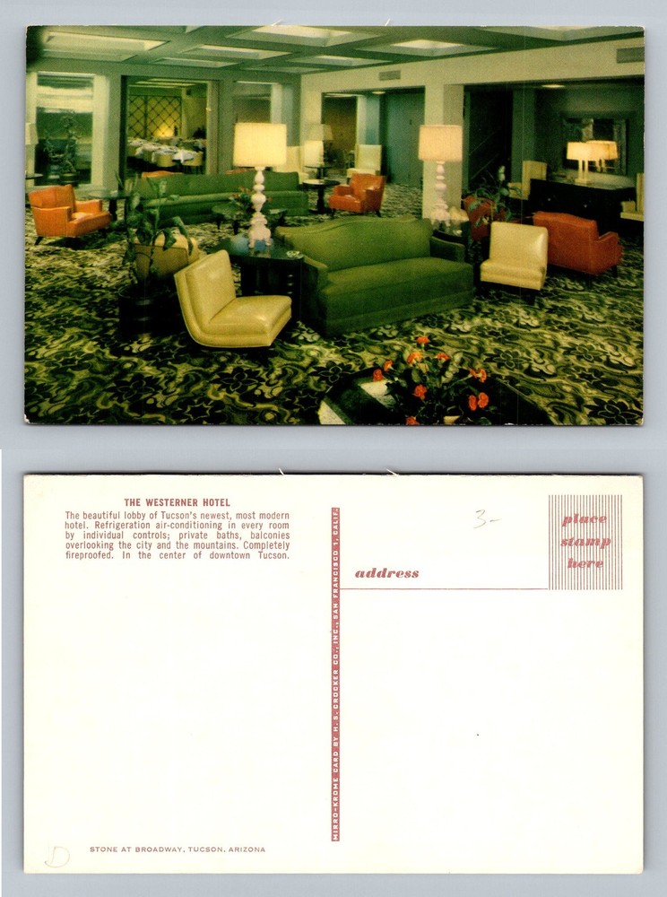 Tucson, AZ-Arizona, Westerner Hotel Lobby Interior Scene Vintage Postcard