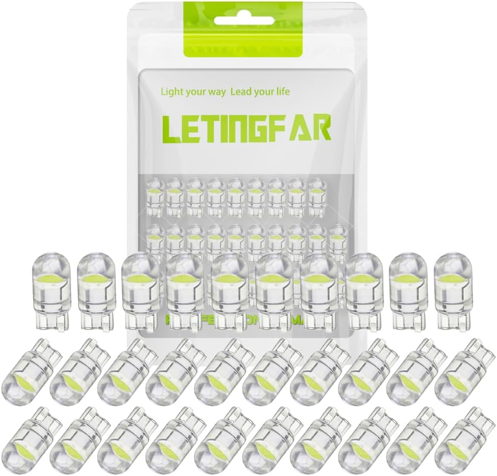 TORYOR 194 LED Light Bulb White 6000K Pack of 30, 168 2825 W5W T10 Wedge COB