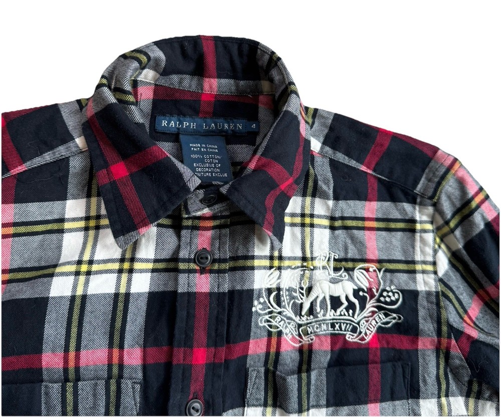 Ralph Lauren Blue Label Womens Sz 4 Plaid Button Down Shirt Deer Logo