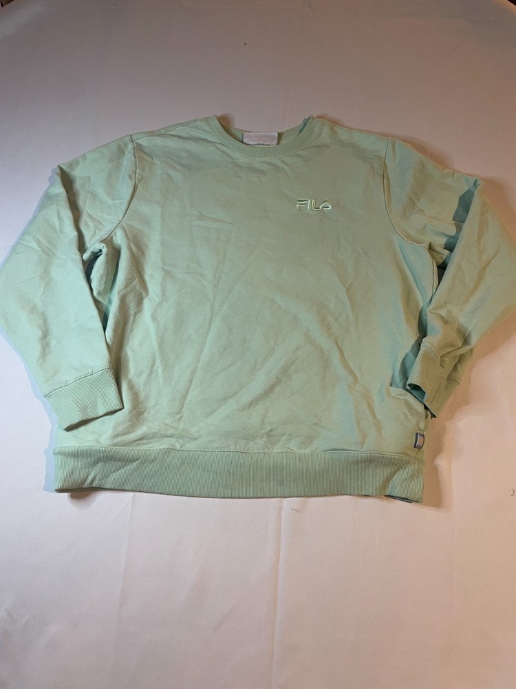 FILA Womens Sweatshirt With Pockets Size XL Green Fench Terry Crew Neck Pullover
