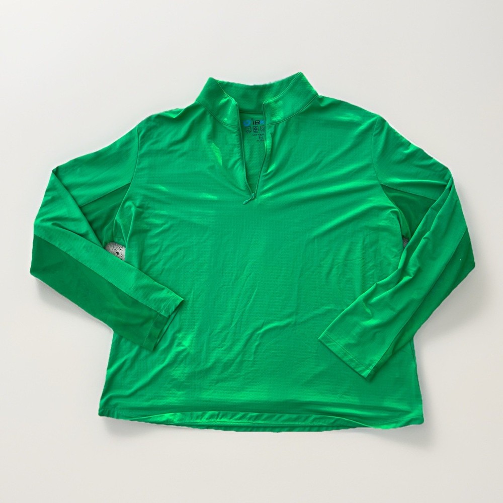 IB KÛL Solid Green Long Sleeve Mock Neck Top 1/4 Zip Sz XXL UPF 50