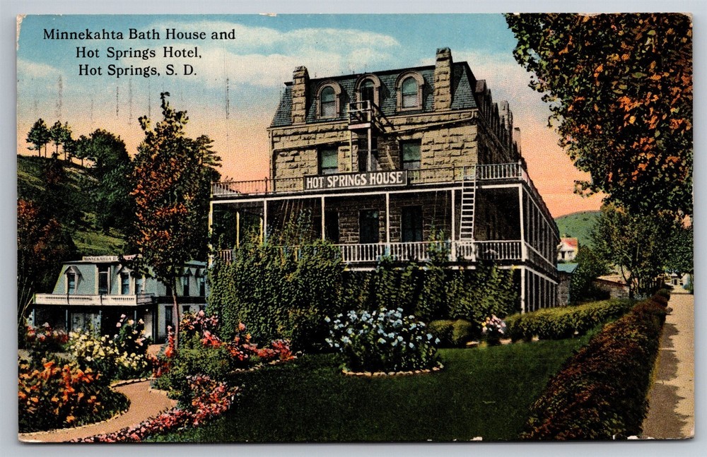Minnekahta Bath House & Hotel Hot Springs SD C1910s Postcard AB12