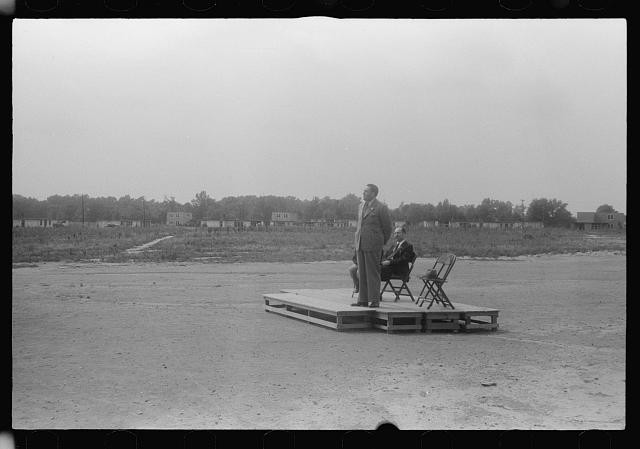 Photo:Unidentified Men on Platform 1930s Rural Field Stage