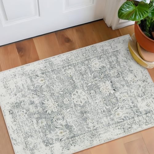 Vintage Floral Entryway Rug, 2x3 Kitchen Rugs Non-Slip Washable Indoor Door