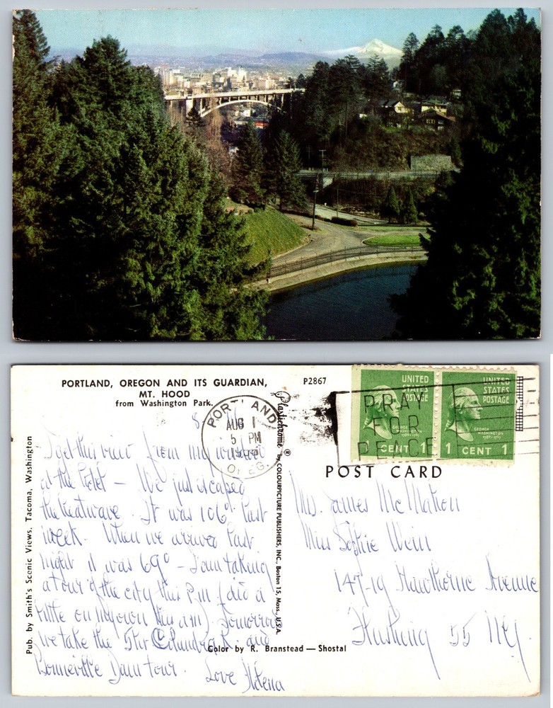 Portland Oregon Mt Hood Washington Park Bridge Postcard