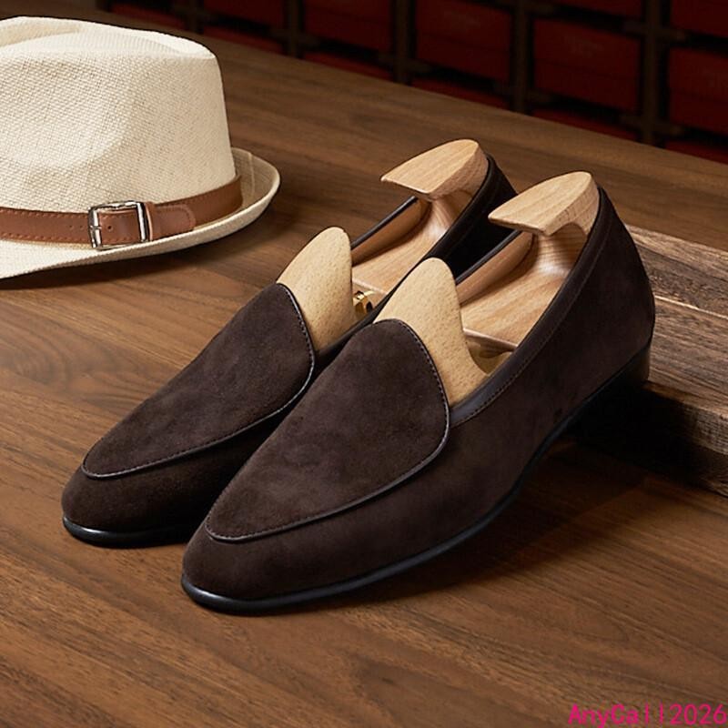 Belgian British Style Mens Slip On Loafer Suede Leather Casual Shoes Formal