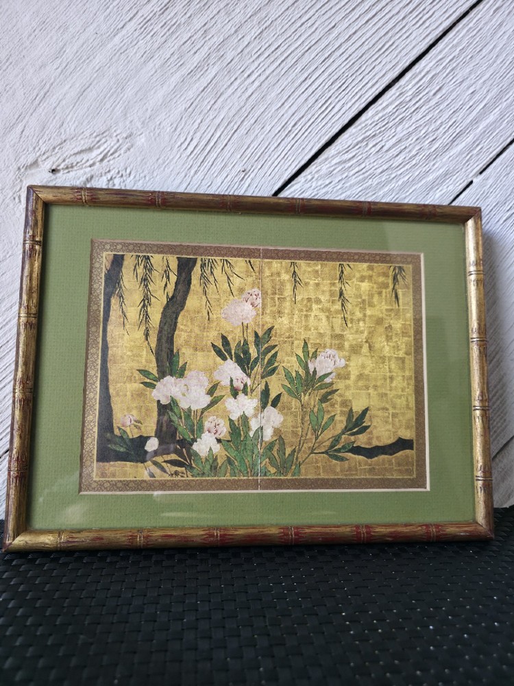 Vintage Framed Peonies Willows Japanese Painting Washington DC Freer Gallery