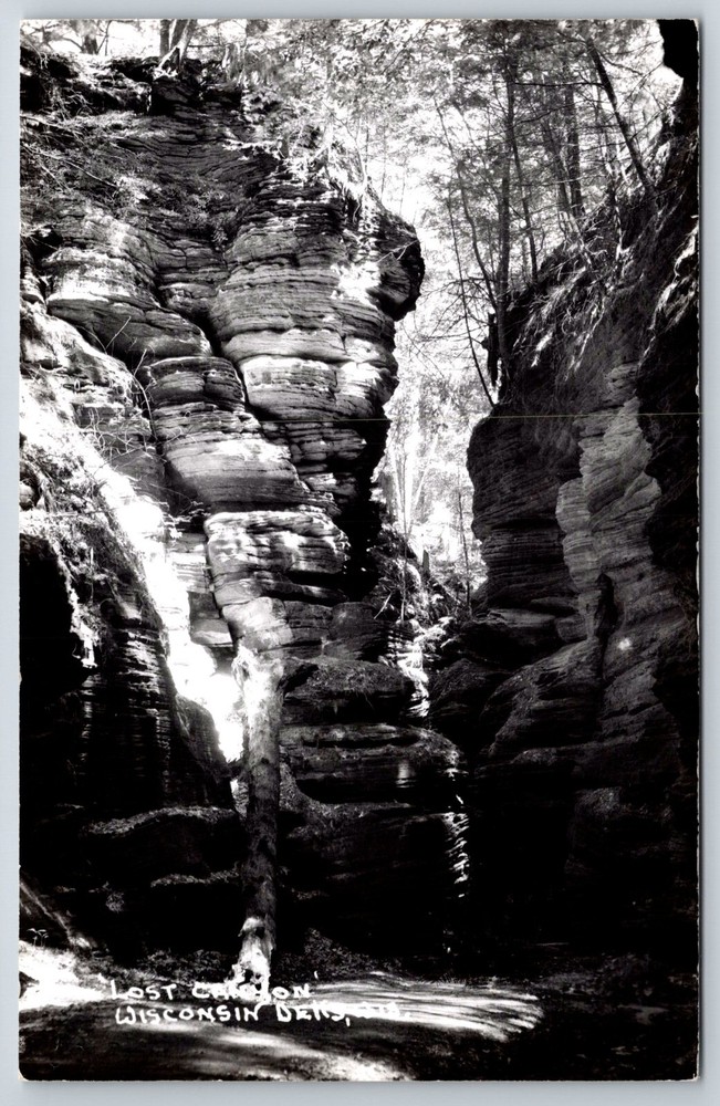 RPPC~Wisconsin Dells~View On Path In The Lost Canyon~B&W~Real Photo Postcard