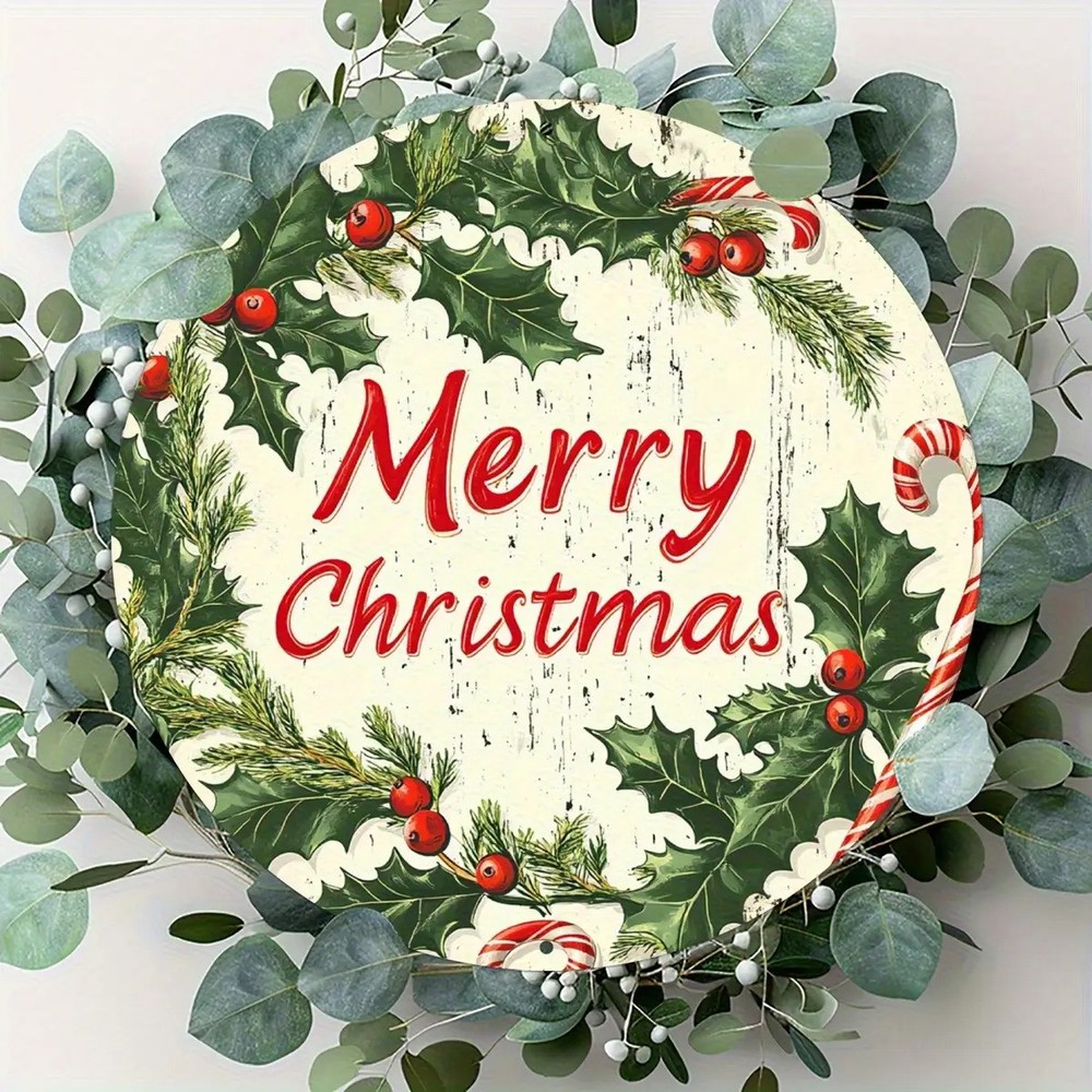 Vintage Aluminum Sign Round Wall Hanging Holiday Decoration Wreath