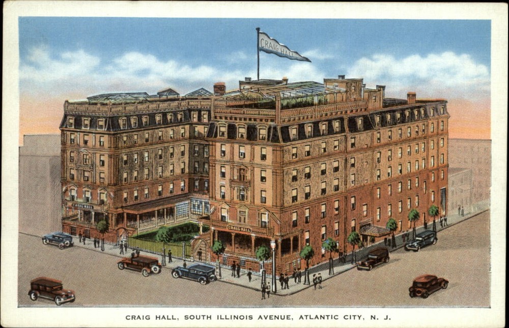 Craig Hall South Illinois Ave Atlantic City New Jersey ~ 1930s linen postcard