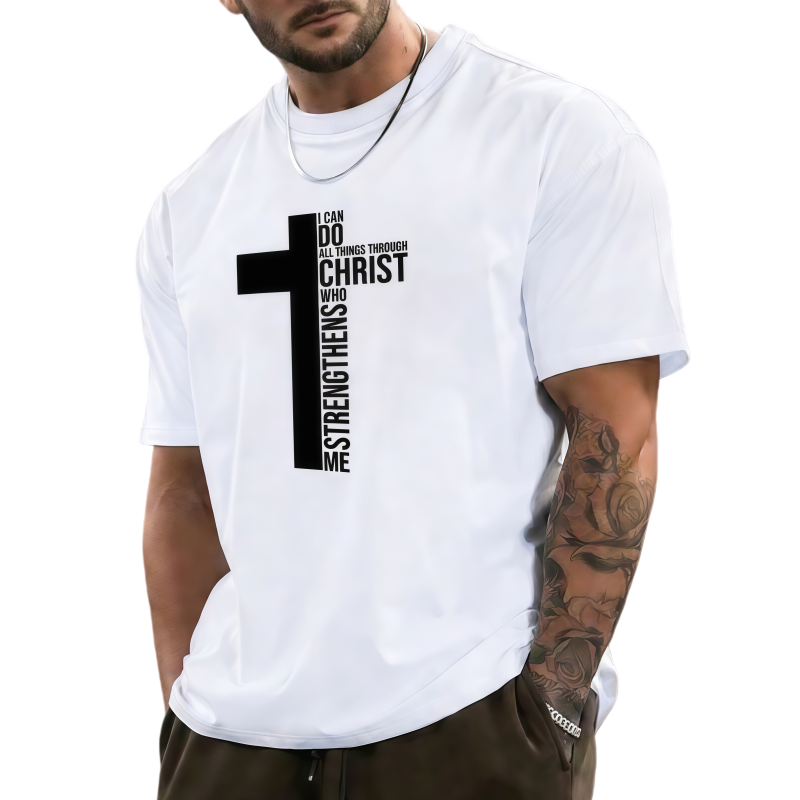 Extended Sizes Men Plus Round Neck Printed T-Shirt