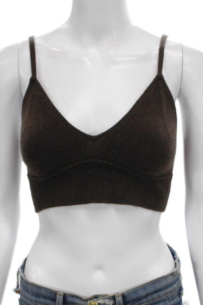 Alo Womens Bralette V-Neck Cashmere Blend Brown Sleeveless Pullover Size SFree Shipping in US $100+ Orders | $6.95 Orders Below