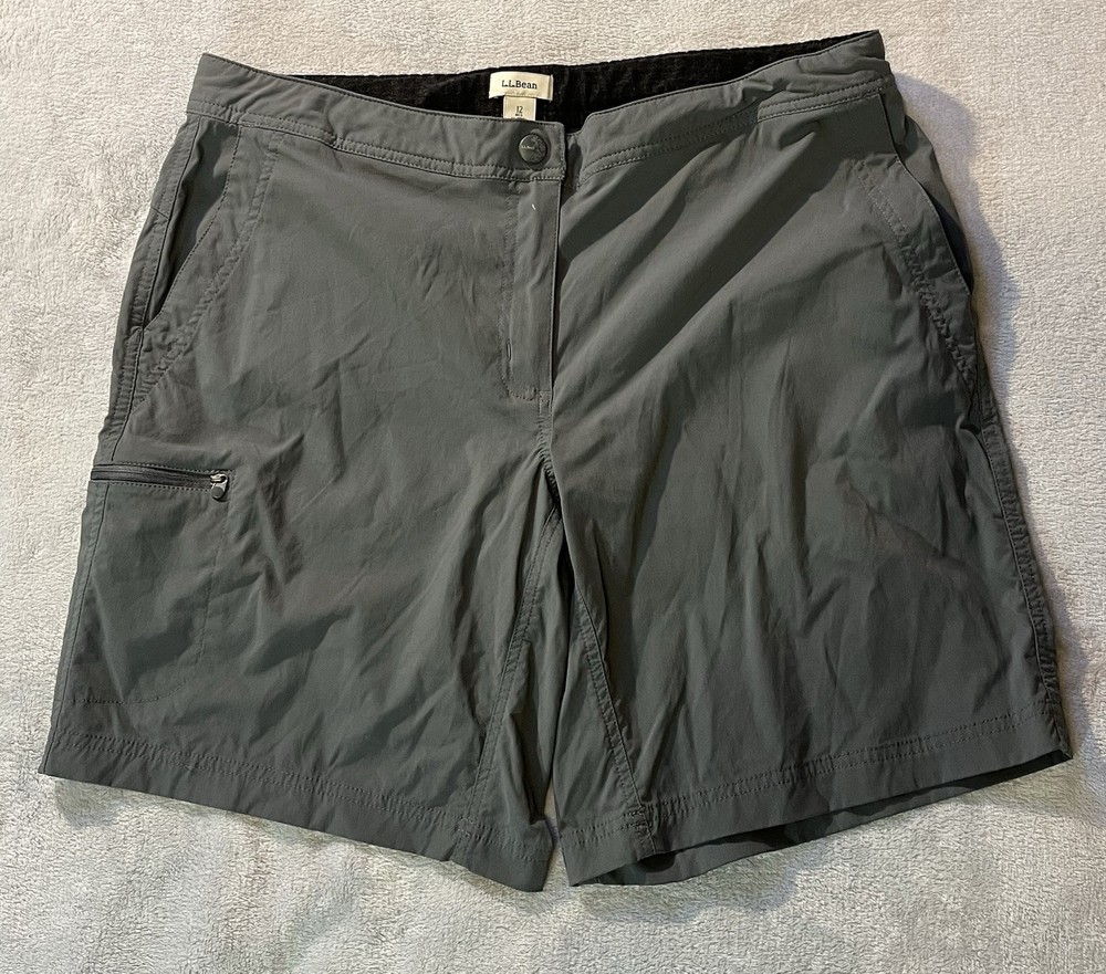 LL Bean Cargo Gray Shorts Womens Hiking Outdoor Nylon Camp Pockets Size 12 Reg