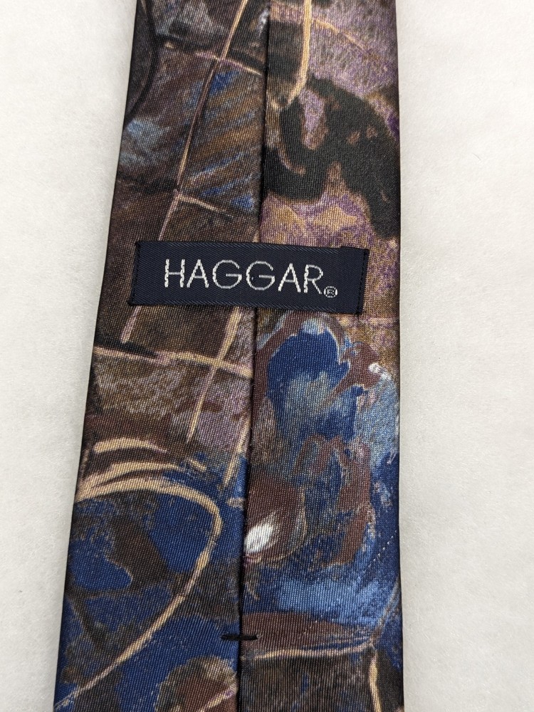 HAGGAR Vtg Abstract Art Brown Purple Silk NECKTIE TIE Extra Long 64