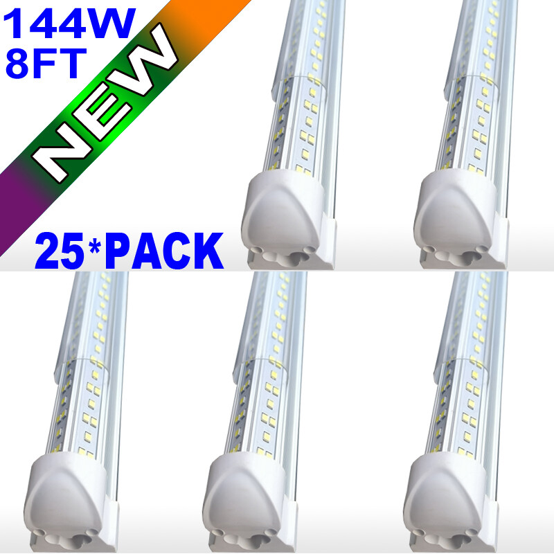 8ft Integrated LED Tube Light Bulbs 144W 6500K LED Shop Light Fixture 25 PACK