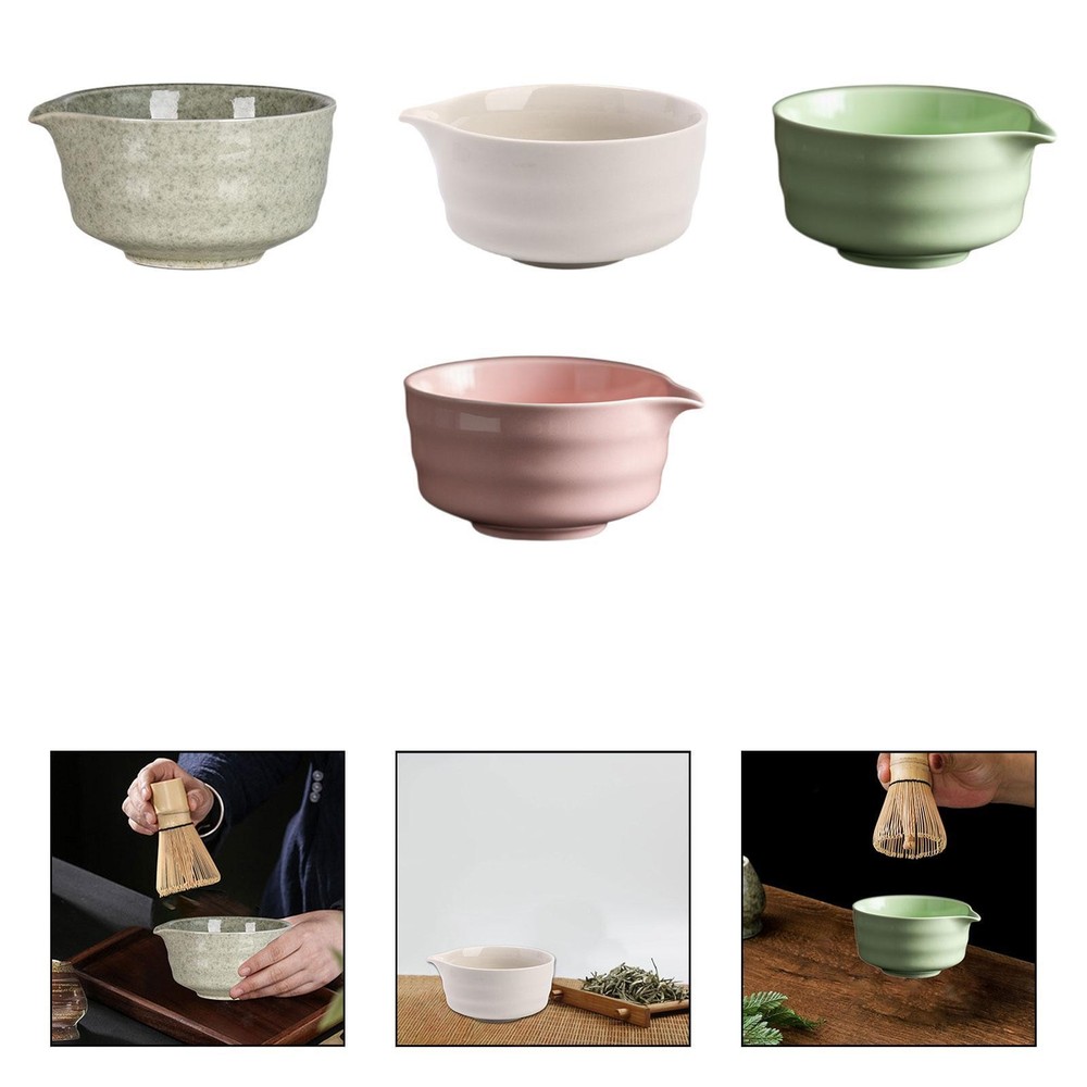 Traditional Ceramic Matcha Tea Mixing Bowl with Spout - Portable Gift