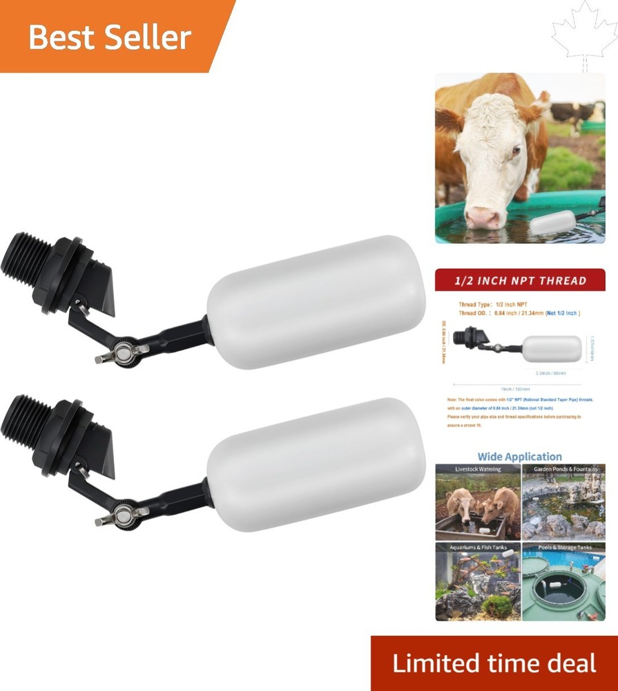 2 Pack Float Ball Valve, 1/2 Inch NPT for Livestock & Aquariums - Durable Design