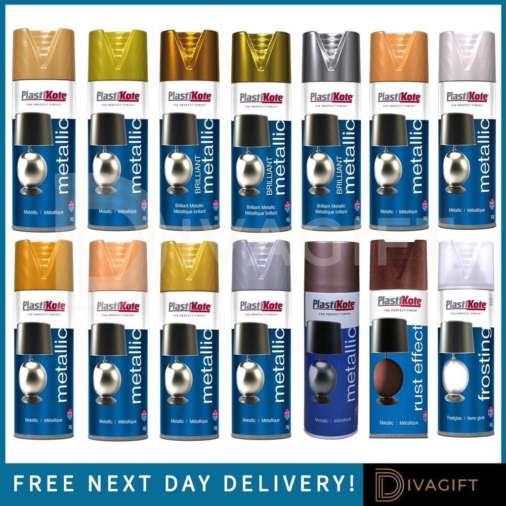 PLASTIKOTE BRILLIANT METALLIC SPRAY PAINT 400ML FOR STONE WICKER WOOD METAL NEW