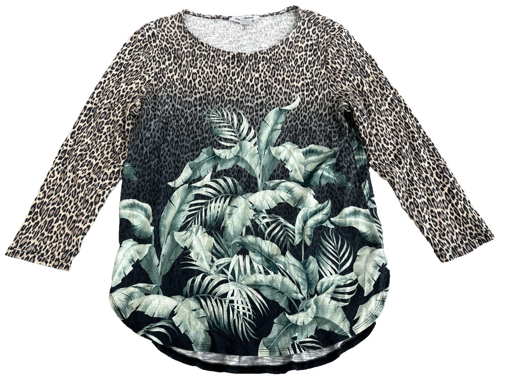 Tommy Bahama Women's Resort Island Leopard Tropical Leaf Print Blouse Top Size S