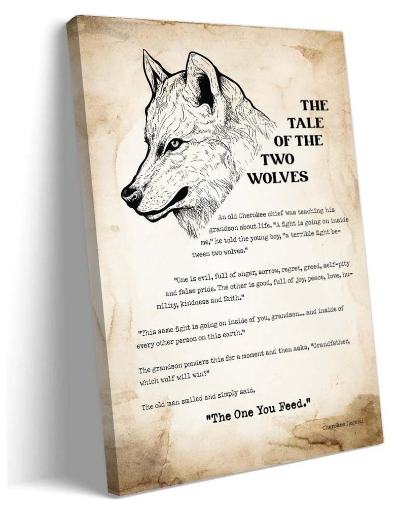 Lnzinro Tale of Two Wolves Wall Art Framed Inspirational Quotes Poster Native...