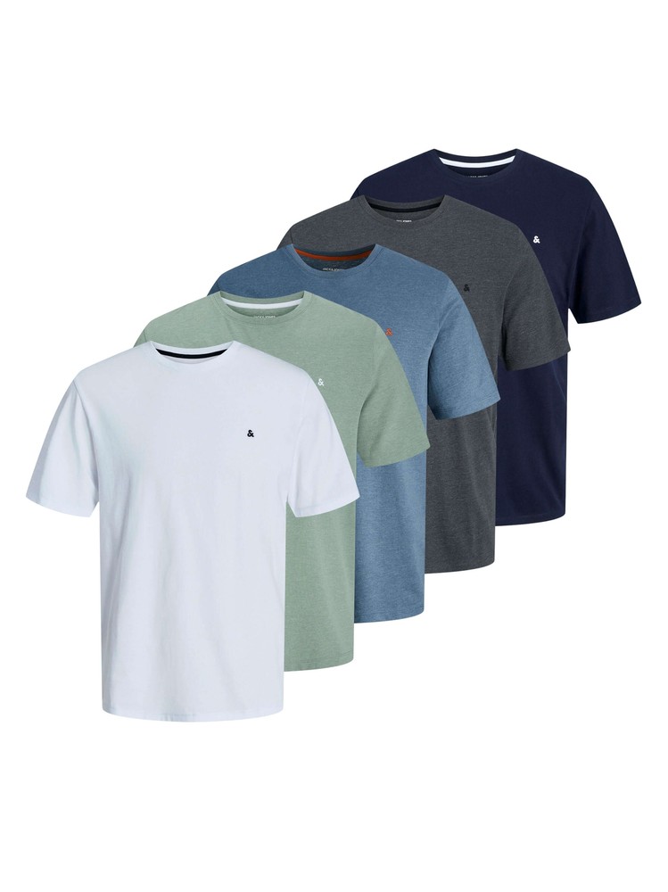 Jack & Jones 5-Pack Cotton Crew Neck T-Shirts in Assorted Colors