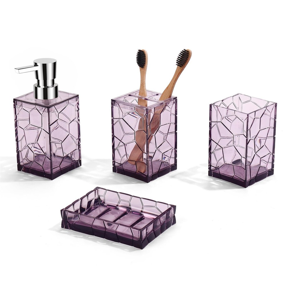 Lavender Purple Bathroom Set with Toothbrush Holder and Soap Dispenser