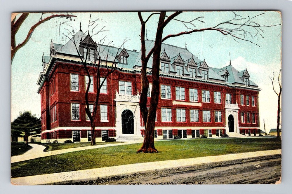 Bath ME-Maine, Morse High School Building, Antique Vintage Souvenir Postcard