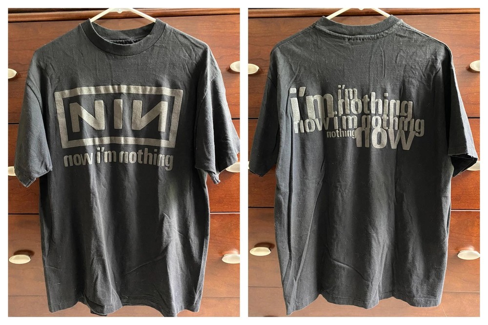 Reprint Nine Inch Nails band Now I'm Nothing Charcoal T shirt vtg