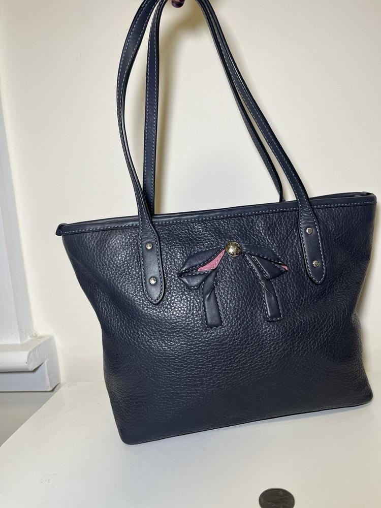 Coach Midnight Leather Bow Mini City Zip Tote 28988 Preowned with Visible Wear