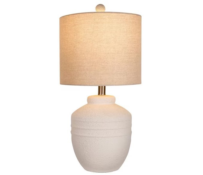Rottogoon 22 in. Farmhouse White Ceramic Jar Table Lamp with Linen Shade