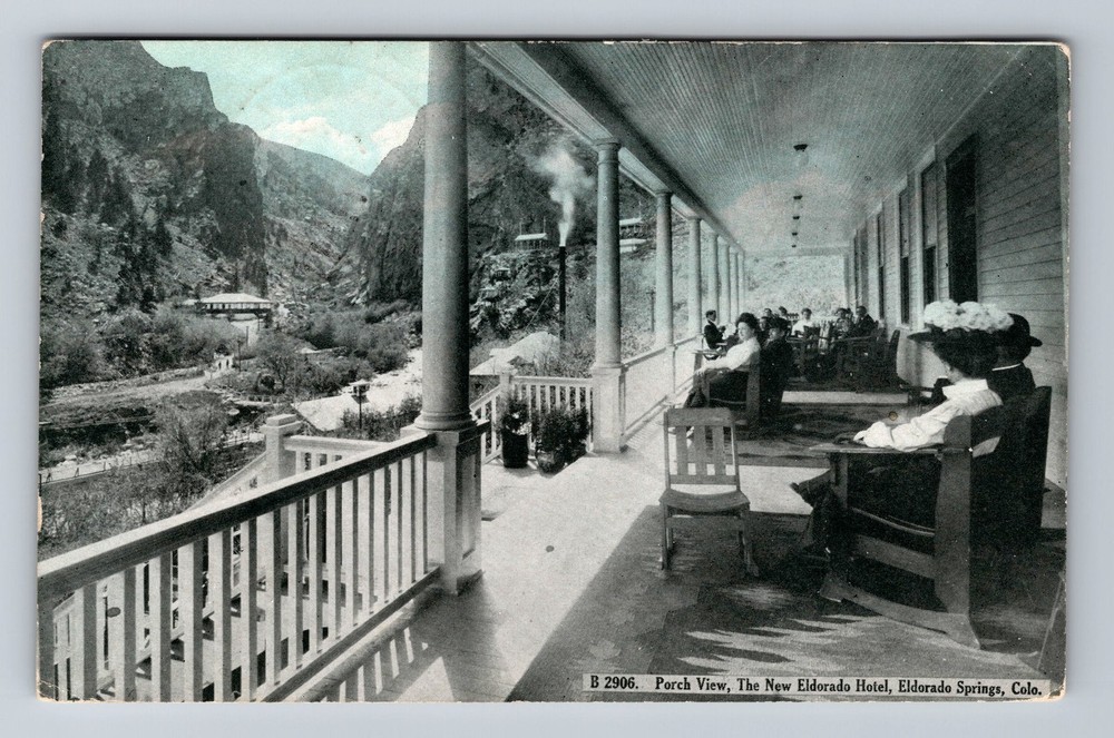 Eldorado Springs CO-Colorado Porch The New Eldorado Hotel Vintage c1909 Postcard