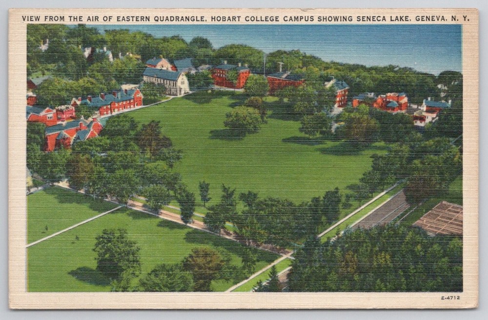 Hobart College Campus Geneva NY Aerial View Seneca Lake Postcard 1940s