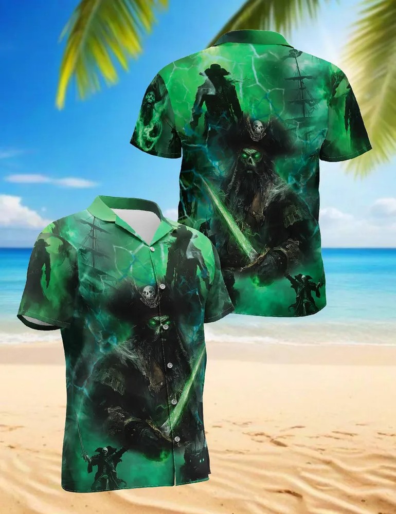 Ghost Pirate Skull Hawaii Shirt Men's Beach Vacation Aloha