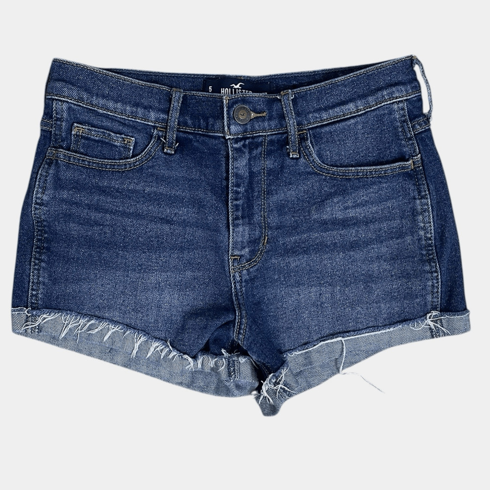 Hollister High Rise Denim Shorts Women Size 5 W27 Cuffed Raw Hem