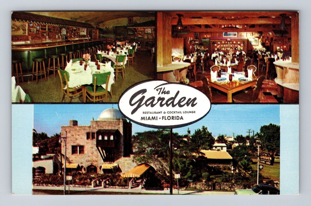 Miami FL-Florida, The Garden Restaurant & Lounge Advertising, Vintage Postcard