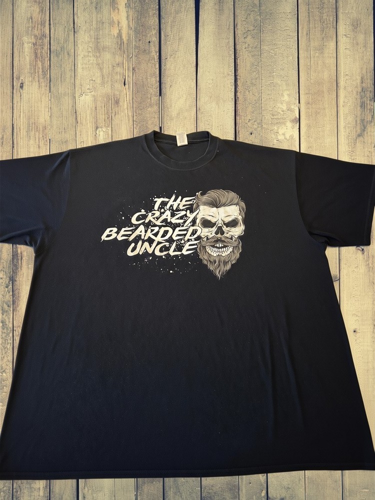 Crazy Bearded Uncle Skull Graphic T Shirt Black 2XL Funny Novelty Tee