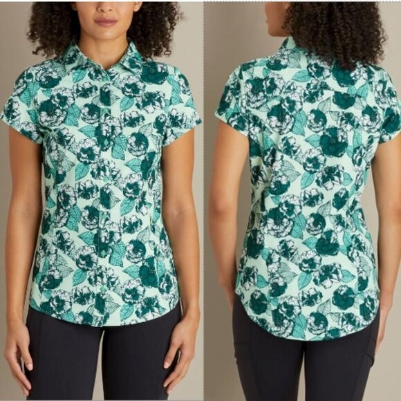 DULUTH TRADING CO. Women's Sidewinder Printed Cap Sleeve Gardening Shirt Size XL
