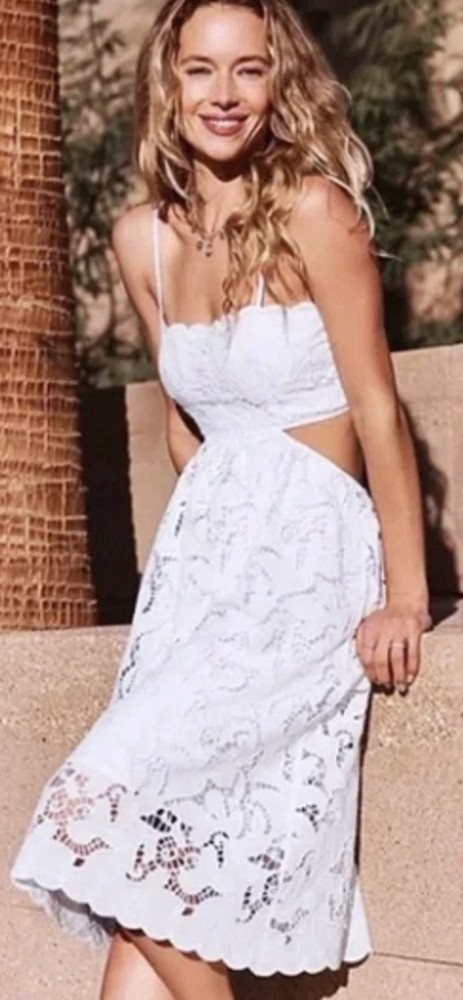 Express White Lace Tie Back Midi Dress with Side Cutout Size Small