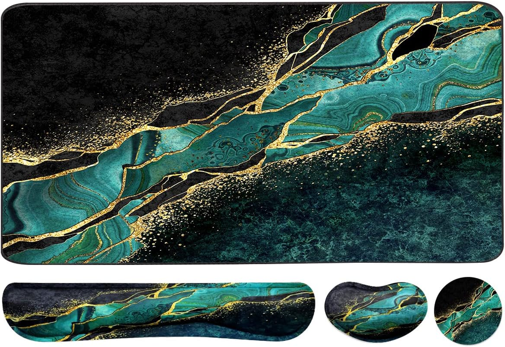 Extended Keyboard Mouse Pad Set with Memory Foam Wrist Rest Support for Comfort and Precision