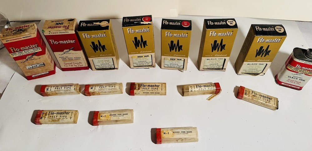 Vintage Flo Master Ink, Felt Tips , & Original Boxes.