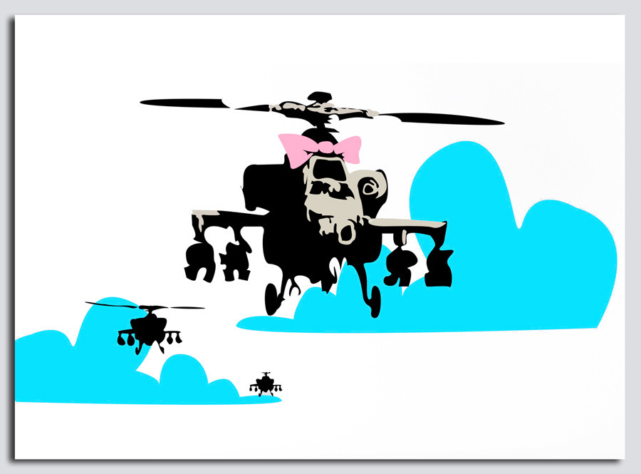 BANKSY STREET ART *FRAMED* CANVAS PRINT Happy Helicopter LS 18x12
