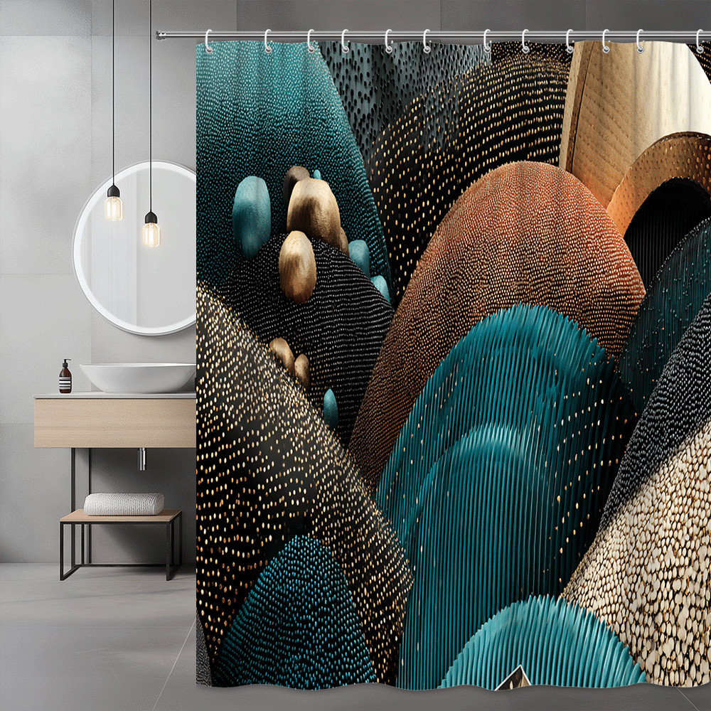 Abstract Geometric Shower Curtain Teal Black Gold Printed Design