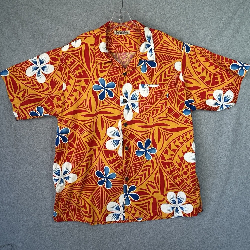 Mareko Hawaiian Shirt XXL Orange Flowers Short Sleeve